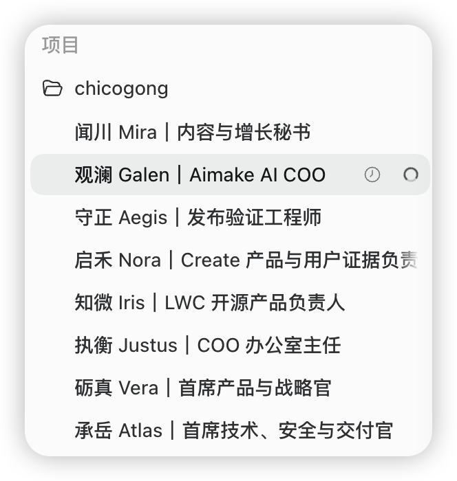 Aimake 虚拟 AI 公司的精简团队截图